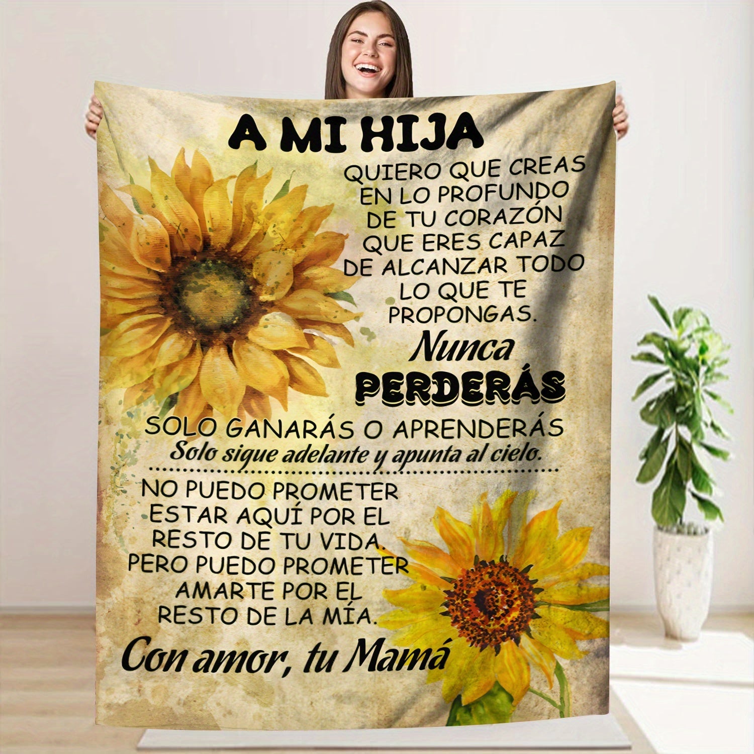 Fleece Blanket Soft Printed Lodge Style Throw with Inspirational Message for All Seasons