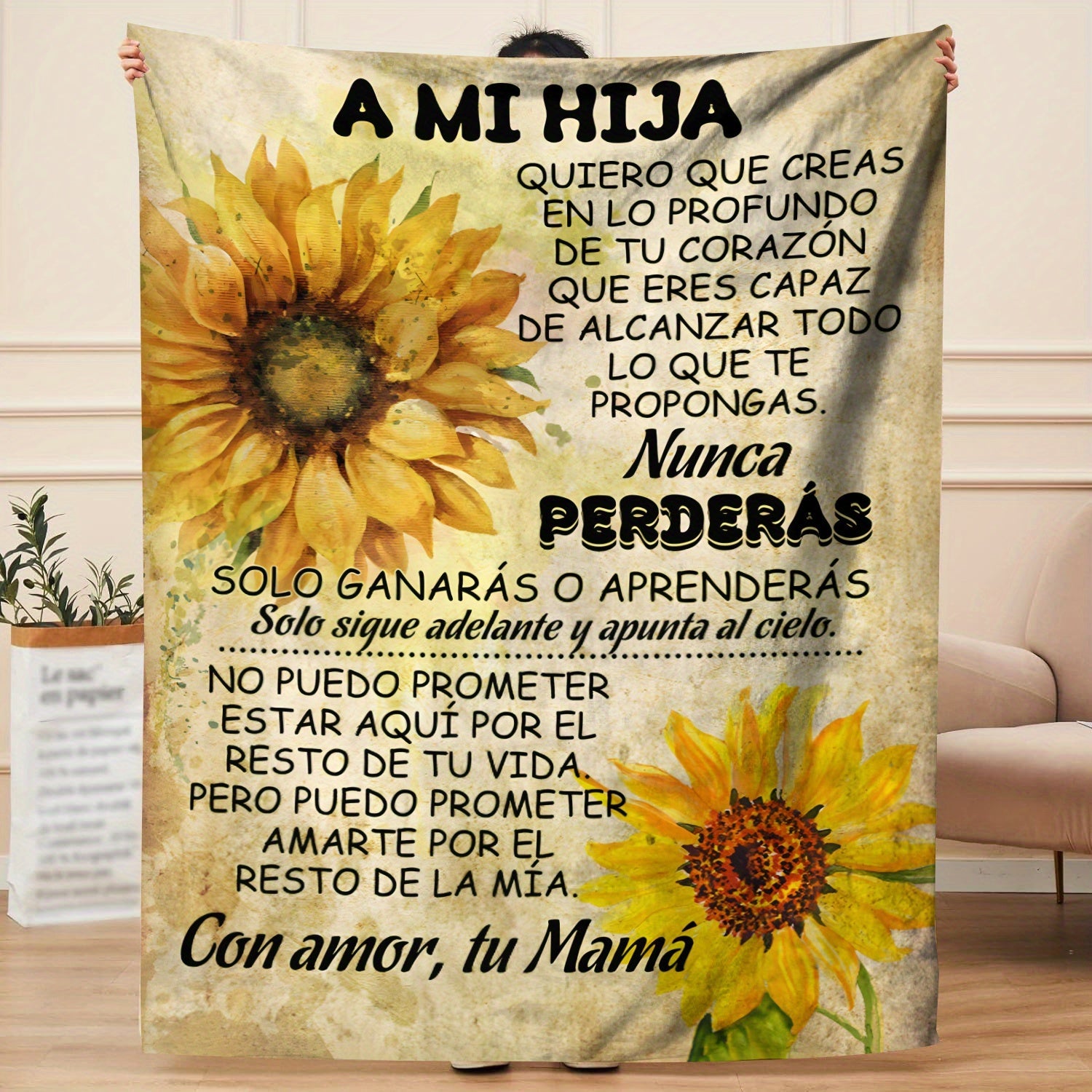 Fleece Blanket Soft Printed Lodge Style Throw with Inspirational Message for All Seasons