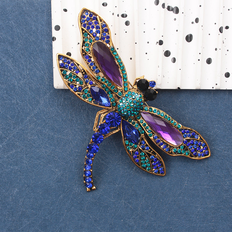 Vintage Dragonfly Brooch with Rhinestones Insect Theme Jewelry for Women