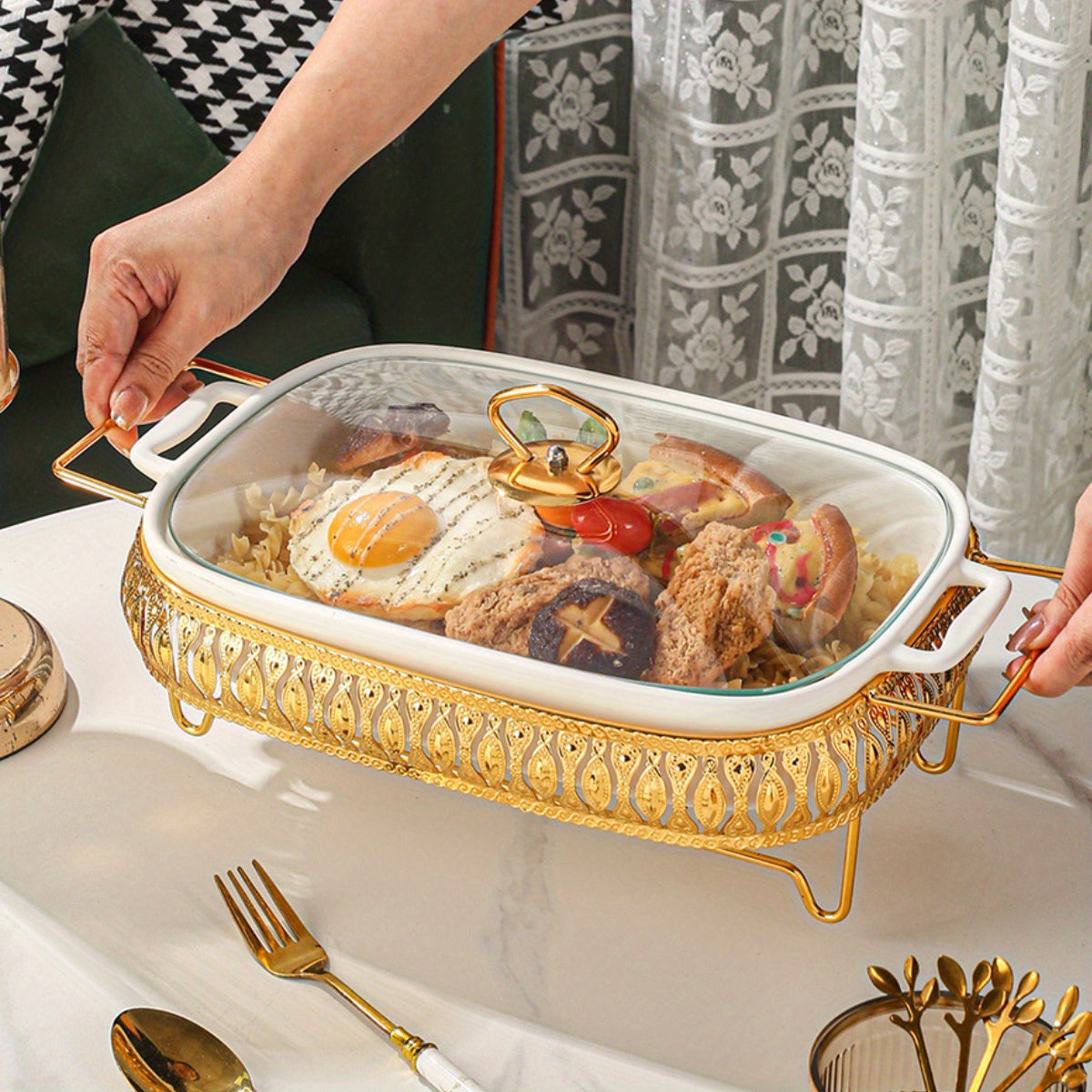 Ceramic Serving Platter with Lid for Soup Sandwiches and More