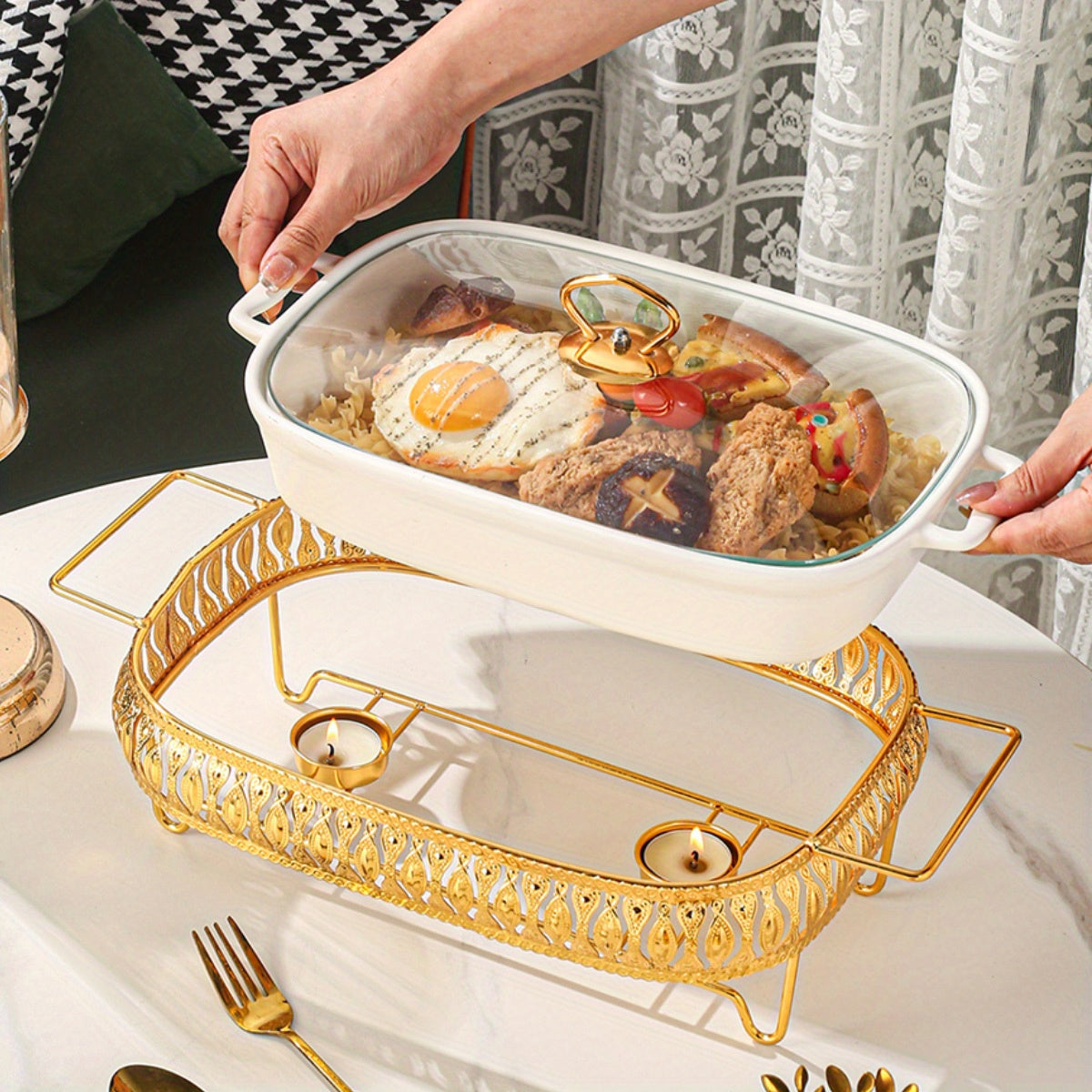 Ceramic Serving Platter with Lid for Soup Sandwiches and More