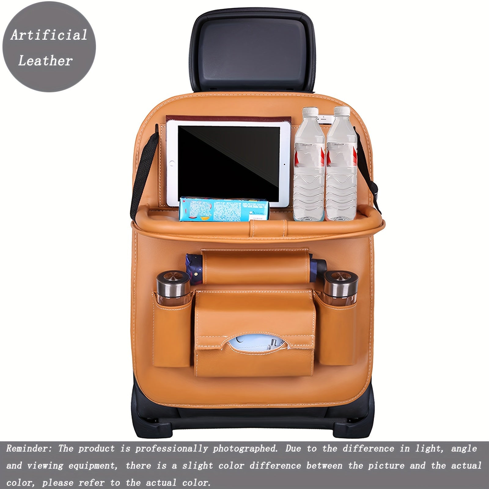 Car Backseat Organizer with Foldable Table Tray PU Leather Multi-Pocket Storage for Snacks Beverages Entertainment