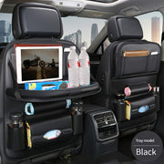 Car Backseat Organizer with Foldable Table Tray PU Leather Multi-Pocket Storage for Snacks Beverages Entertainment