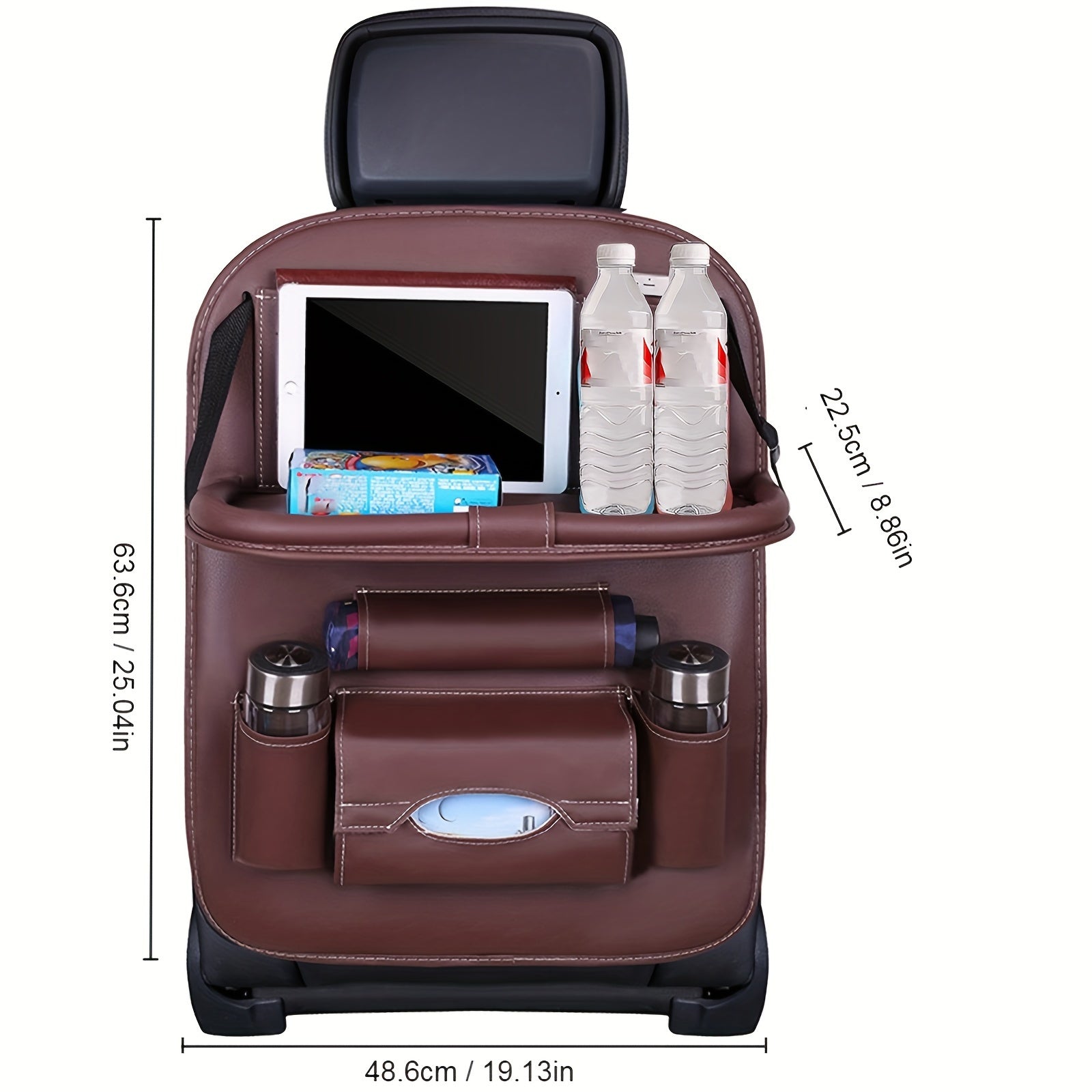 Car Backseat Organizer with Foldable Table Tray PU Leather Multi-Pocket Storage for Snacks Beverages Entertainment