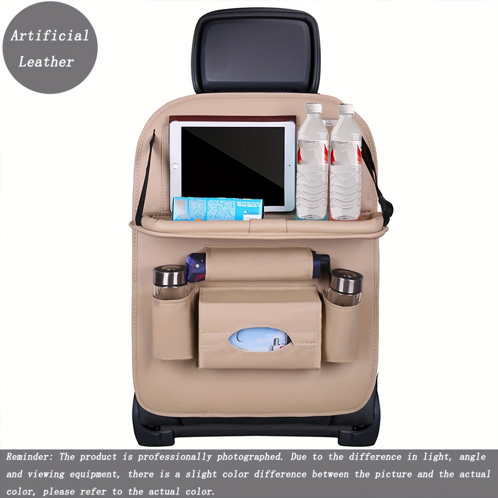 Car Backseat Organizer with Foldable Table Tray PU Leather Multi-Pocket Storage for Snacks Beverages Entertainment