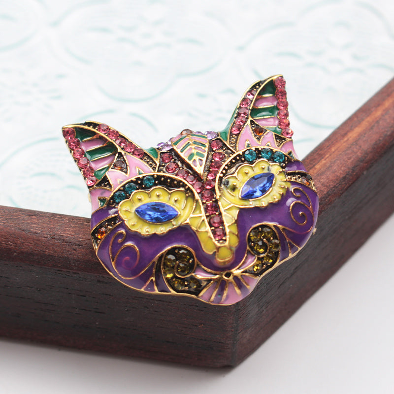 Vintage Style Cat Brooch Pin with Rhinestones Enamel and Crystals