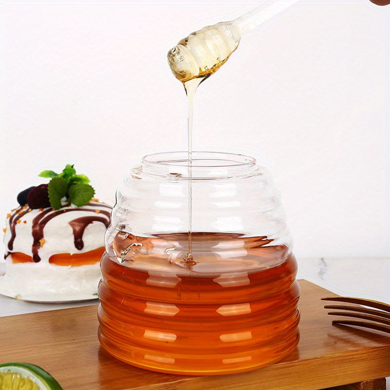 Glass Honey Jar 500ml with Dipper Heat-Resistant Safe for Syrup and Sugar Storage