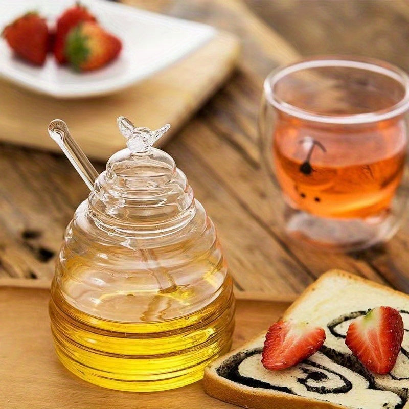 Glass Honey Jar 500ml with Dipper Heat-Resistant Safe for Syrup and Sugar Storage