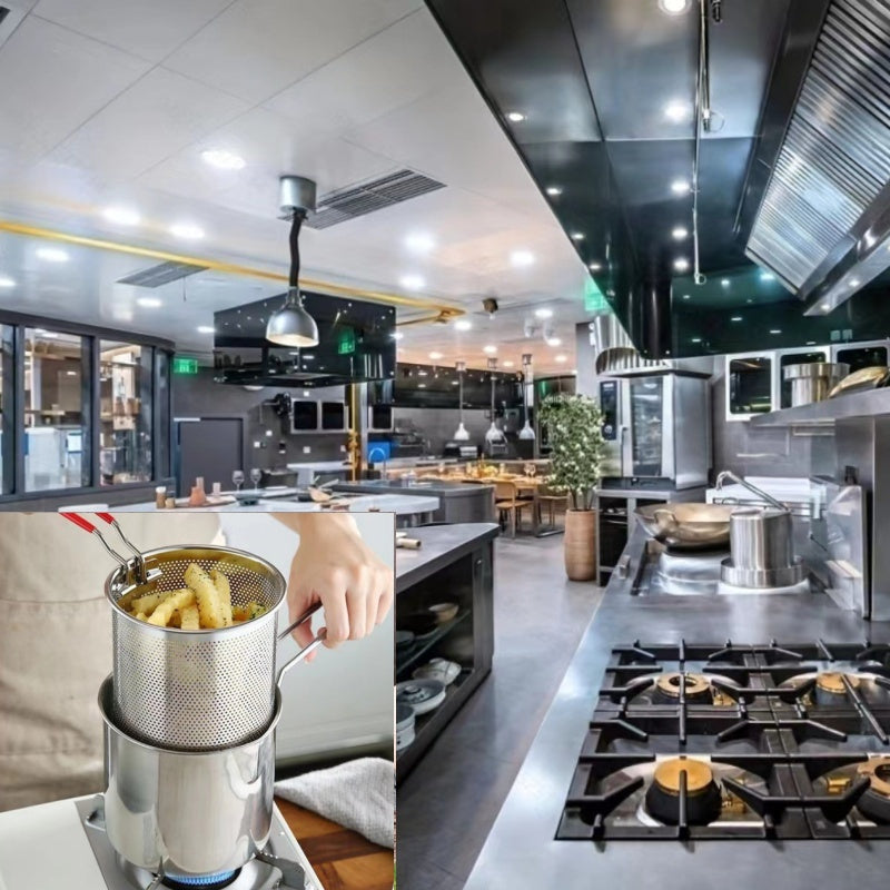 Filtrlash bilan zanglamaydigan po'latdan yasalgan moy qozon va kichik qovurilgan, ochiq havoda sayohat qilish uchun ideal