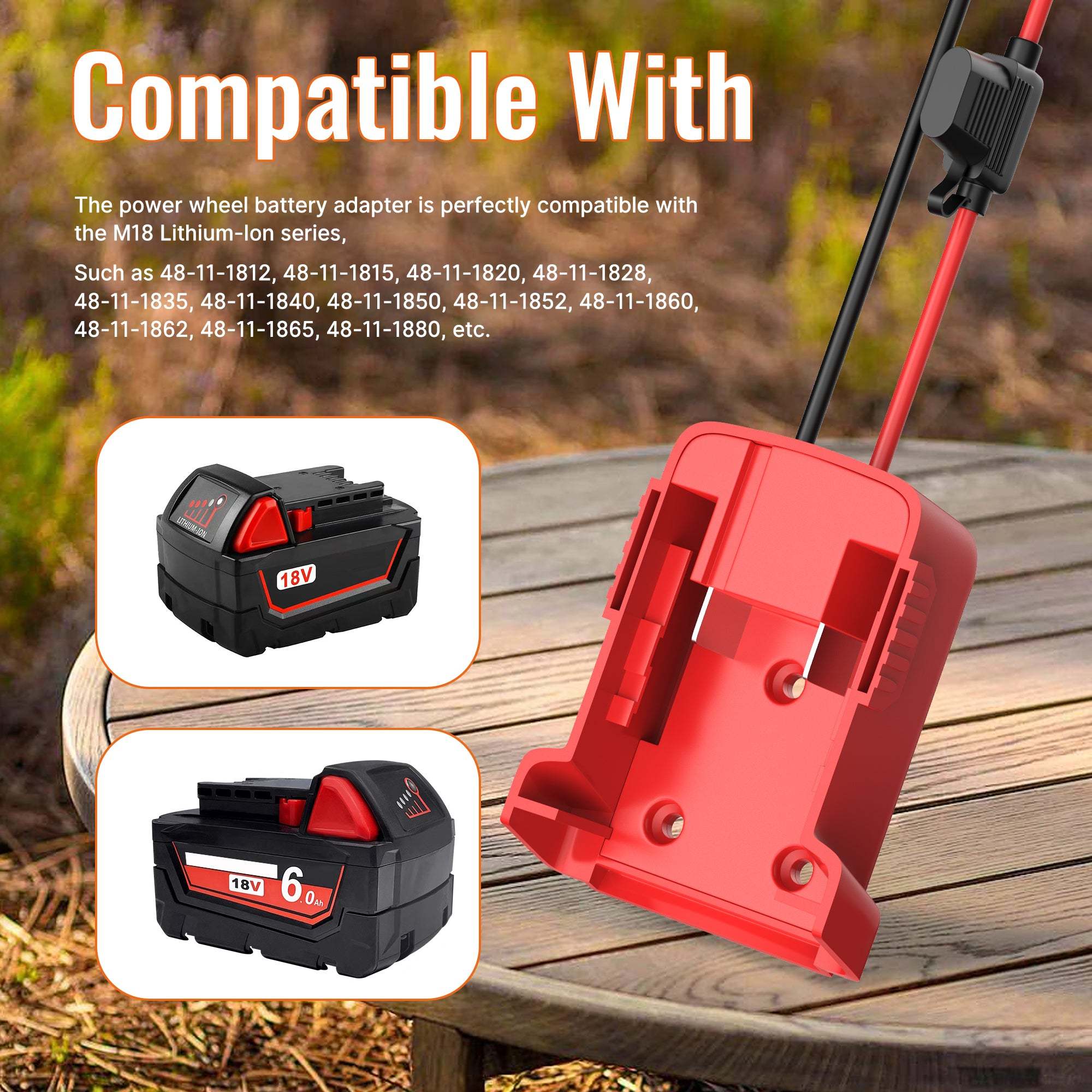 Kit de adaptador de batería M18 para Power Wheels con cable de 12 AWG y fusibles