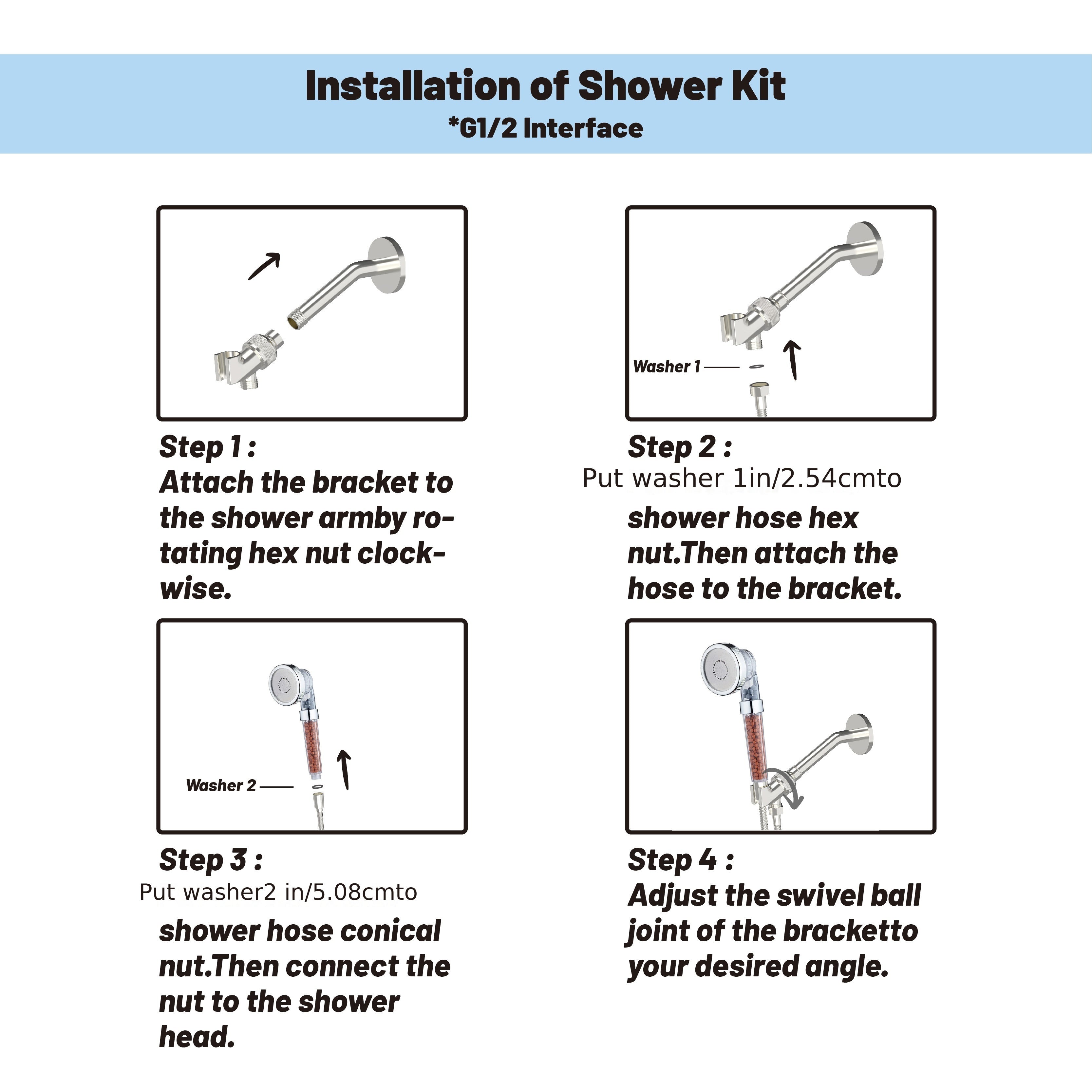 Luks 3-pozitsiyali metall dush head va suv filtri bilan yomg'irli dush, hammom uchun ochiq joylar