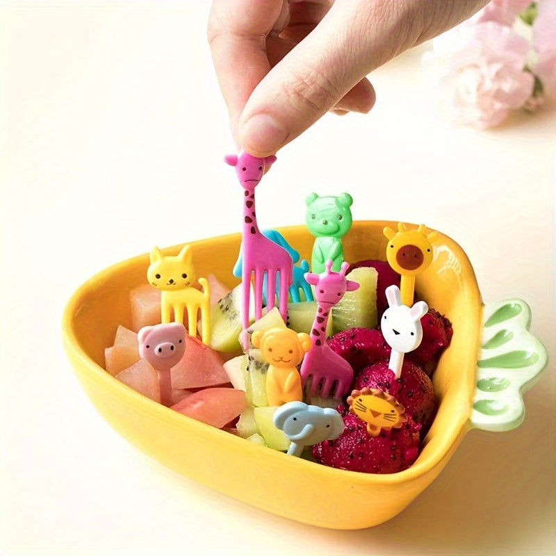 Set of 10 Whimsical Animal and Fruit Reusable Food Picks for Snacks and Desserts