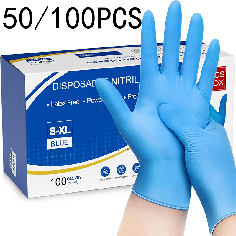 50/100 Pcs Blue Disposable Nitrile Gloves for Cleaning Food Handling and Pet Care