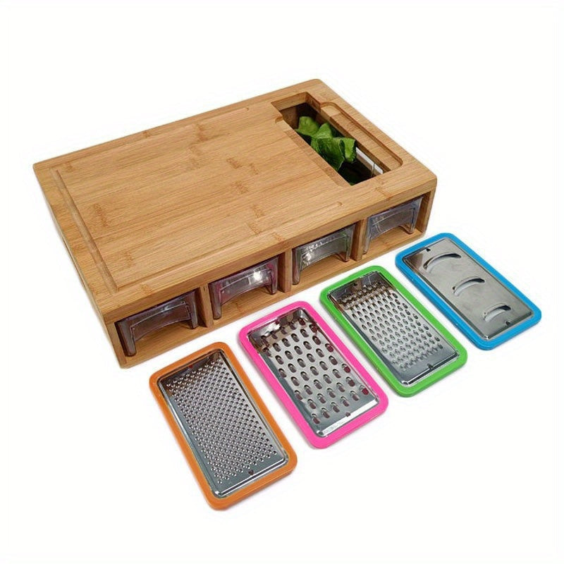 Bamboo Cutting Board Set with Storage, Graters, Plastic Boxes, Covers