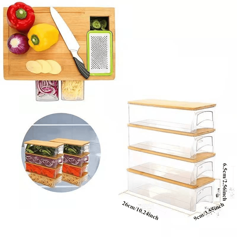 Bamboo Cutting Board Set with Storage, Graters, Plastic Boxes, Covers