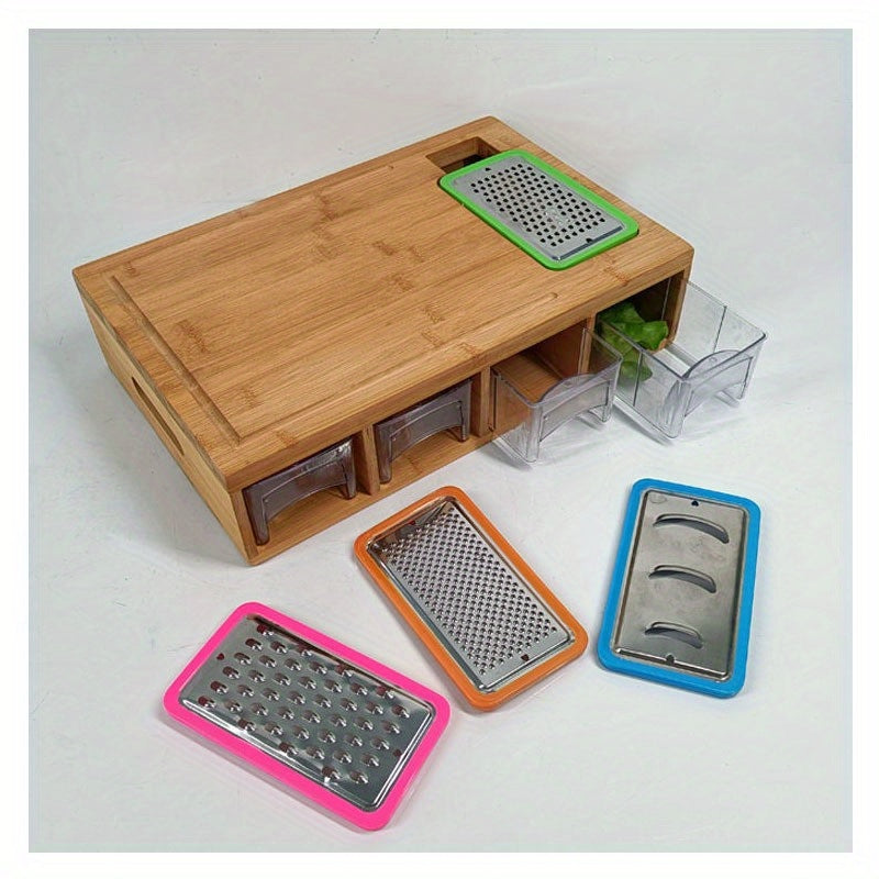 Bamboo Cutting Board Set with Storage, Graters, Plastic Boxes, Covers