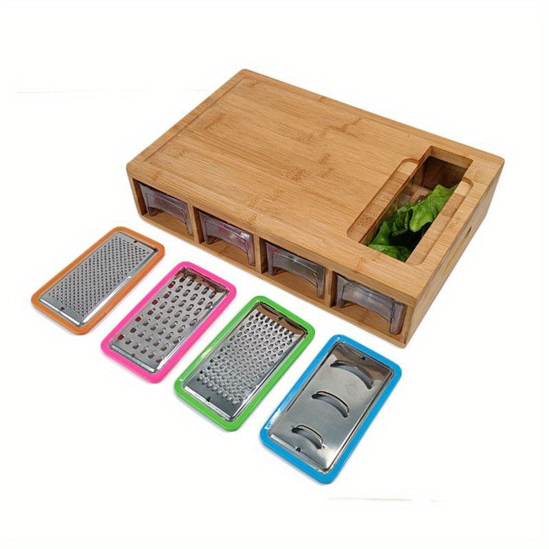 Bamboo Cutting Board Set with Storage, Graters, Plastic Boxes, Covers