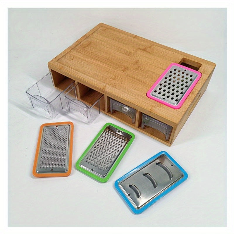 Bamboo Cutting Board Set with Storage, Graters, Plastic Boxes, Covers
