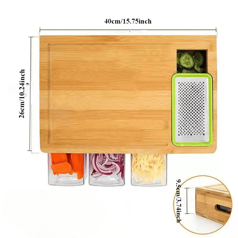 Bamboo Cutting Board Set with Storage, Graters, Plastic Boxes, Covers