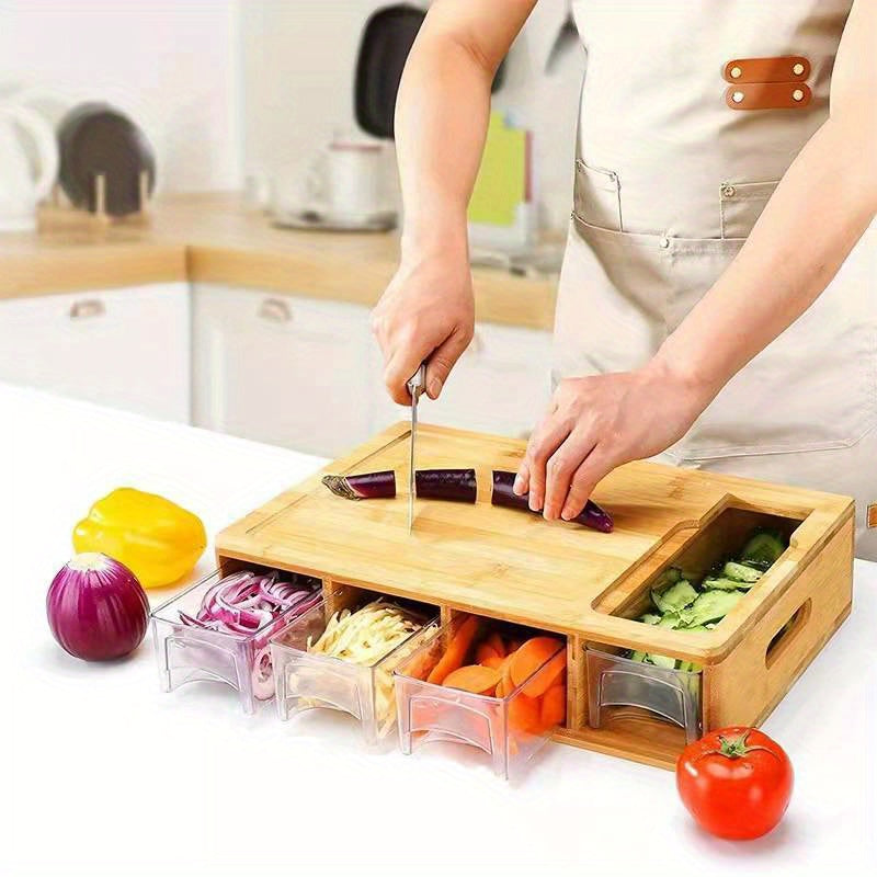 Bamboo Cutting Board Set with Storage, Graters, Plastic Boxes, Covers