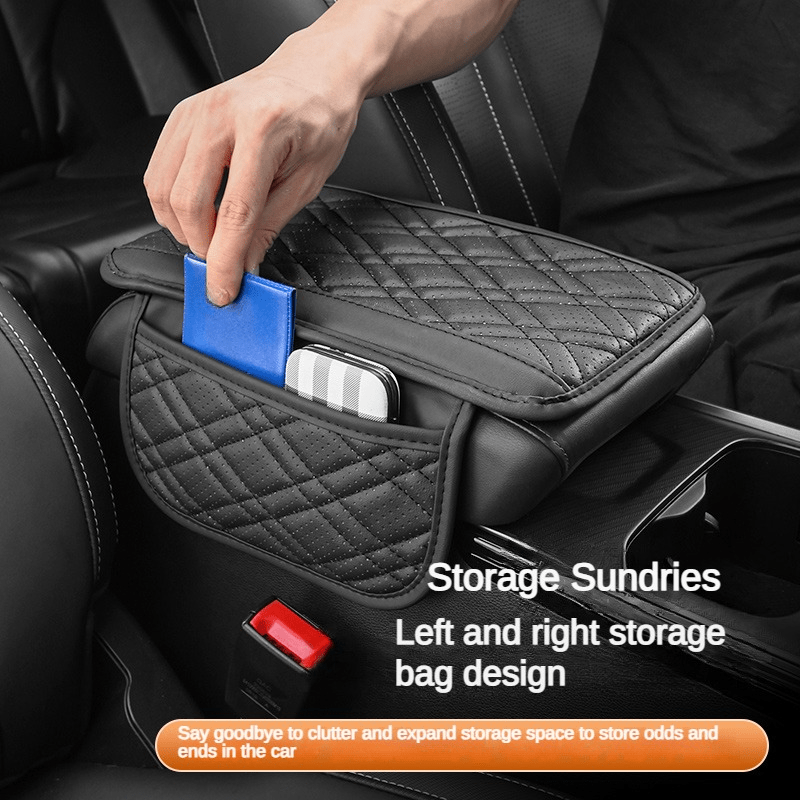 Universal Car Armrest Cushion with Storage Bag Breathable PU Leather