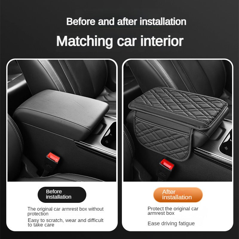 Universal Car Armrest Cushion with Storage Bag Breathable PU Leather