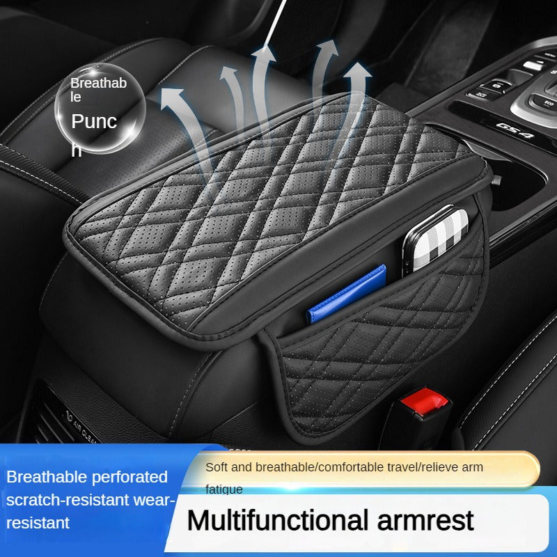 Universal Car Armrest Cushion with Storage Bag Breathable PU Leather