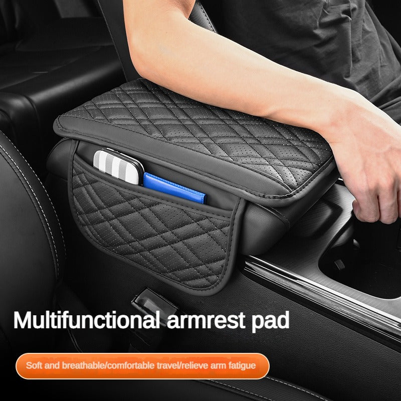 Universal Car Armrest Cushion with Storage Bag Breathable PU Leather