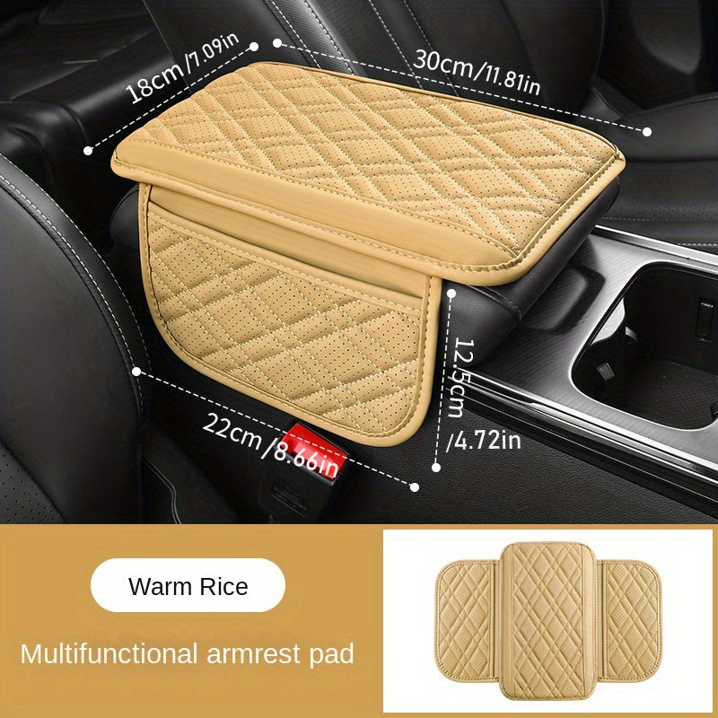 Universal Car Armrest Cushion with Storage Bag Breathable PU Leather