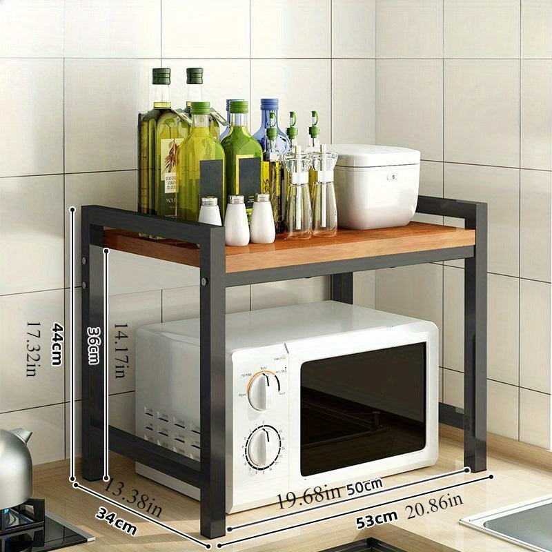 Multifunctional Kitchen Storage Rack 2/3 Layers Solid Hardwood Metal Organizer