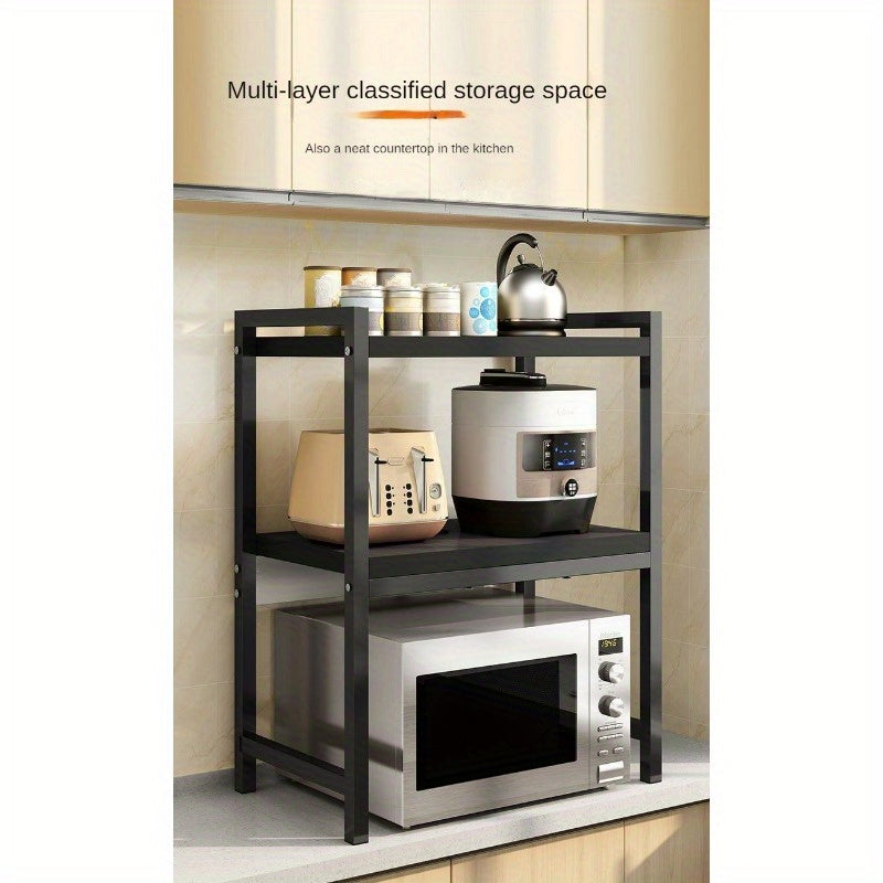 Multifunctional Kitchen Storage Rack 2/3 Layers Solid Hardwood Metal Organizer
