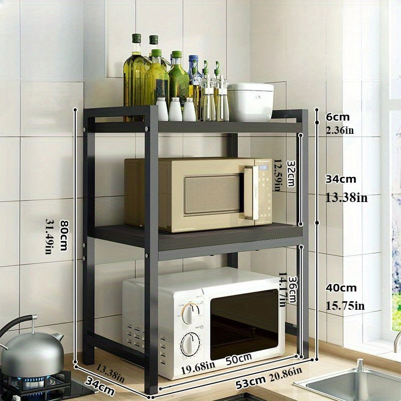 Multifunctional Kitchen Storage Rack 2/3 Layers Solid Hardwood Metal Organizer