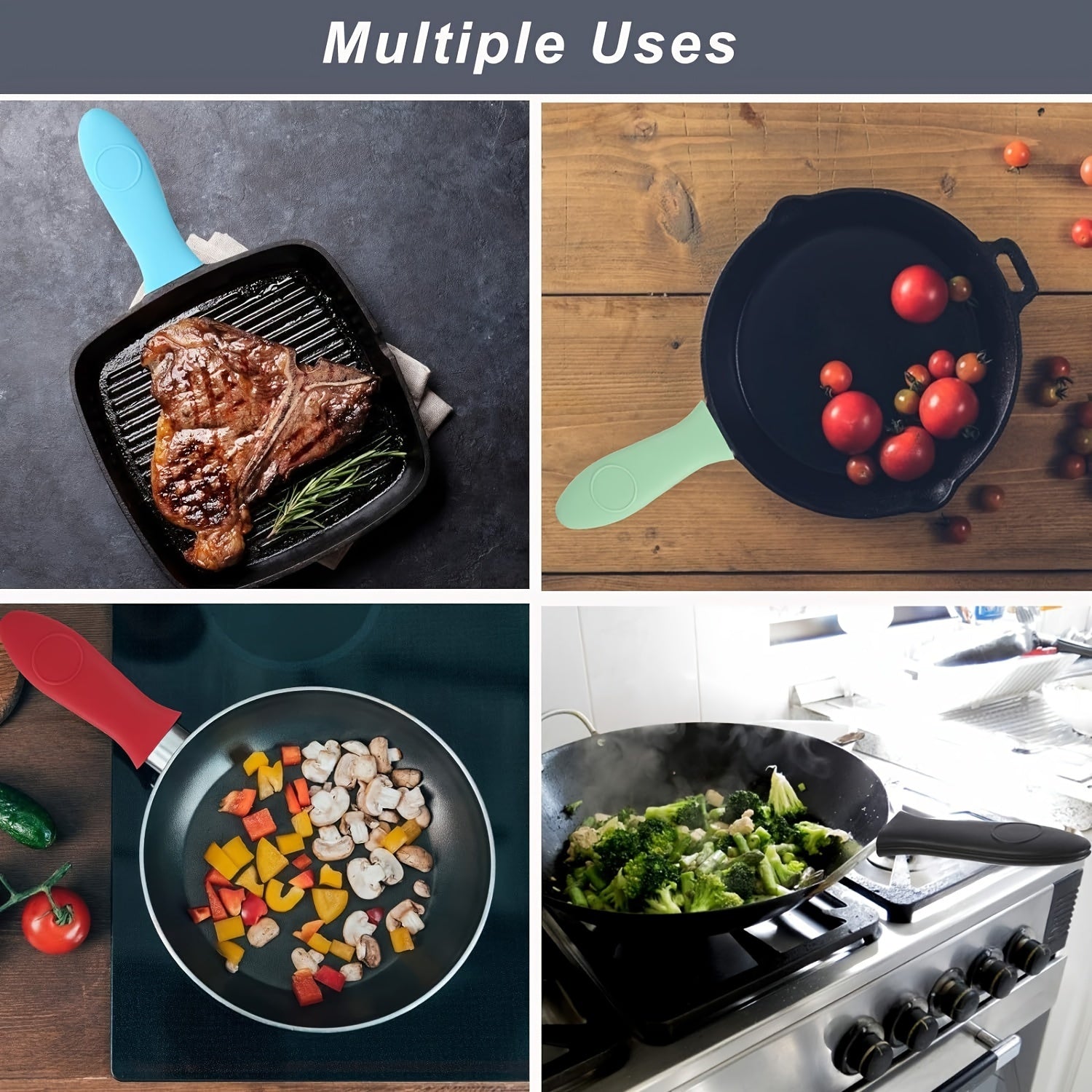 Silicone Skillet Handle Cover Non-Slip Heat-Resistant Dishwasher Safe Kitchen Accessory