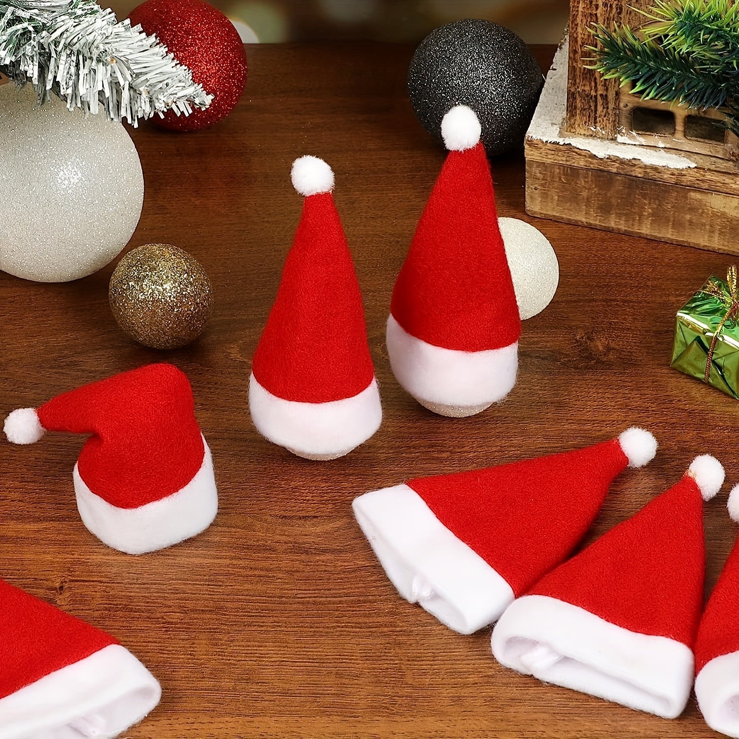 Set of 10 Red Mini Christmas Hat Cutlery Holders for Holiday Table Decor