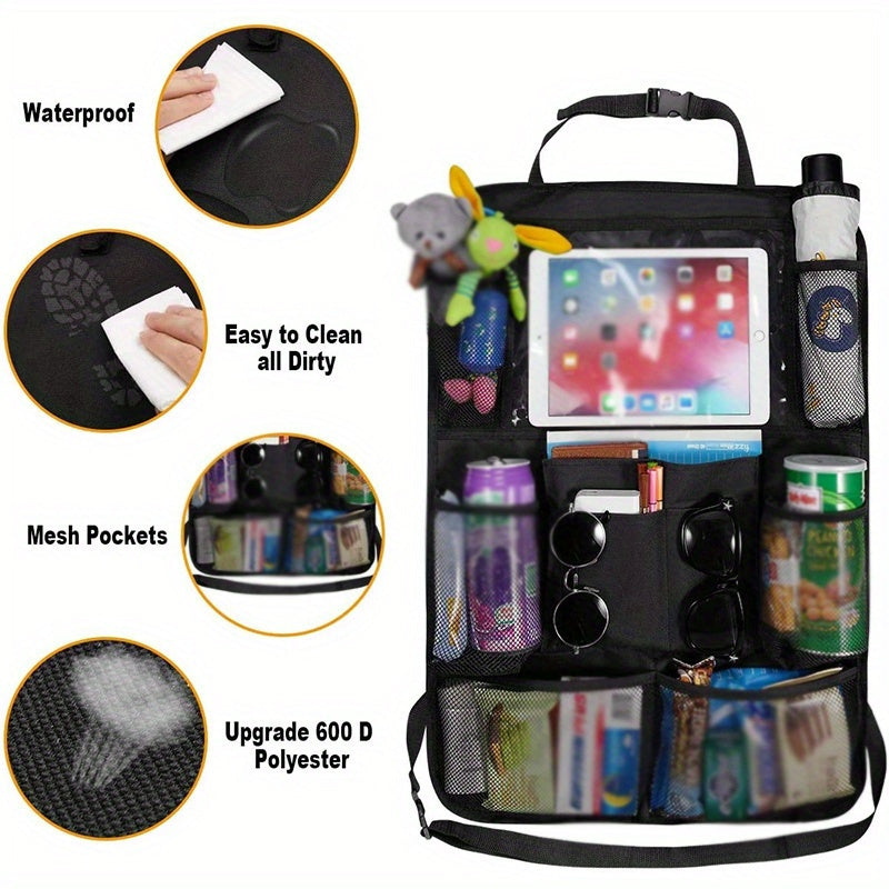Organizador de asientos de coche de tela Oxford, bolsa de almacenamiento con múltiples bolsillos para el asiento trasero