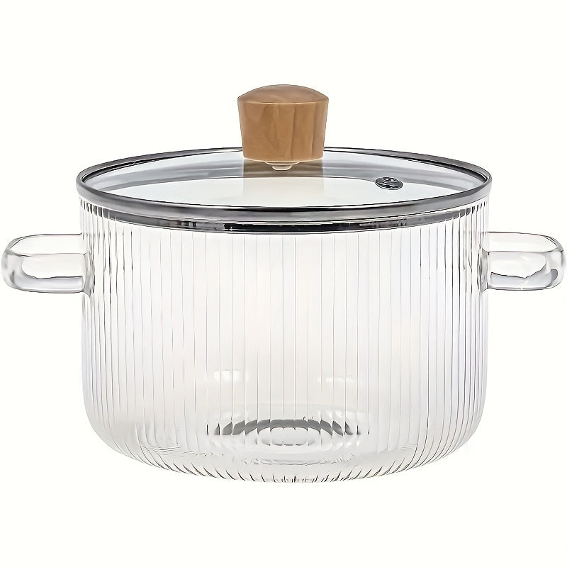 Glass Cooking Pot with Lid 1.6L Borosilicate Glass Stove Safe Kitchenware