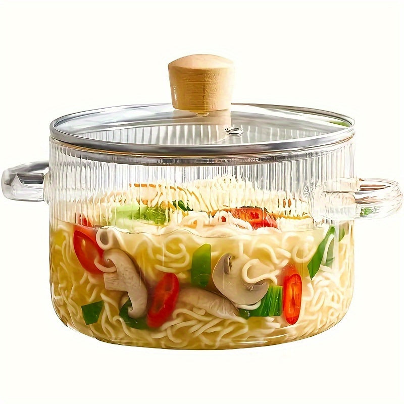 Glass Cooking Pot with Lid 1.6L Borosilicate Glass Stove Safe Kitchenware