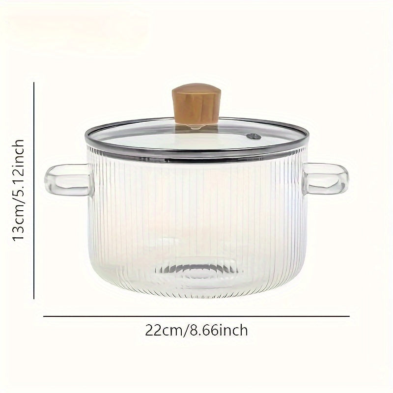 Glass Cooking Pot with Lid 1.6L Borosilicate Glass Stove Safe Kitchenware