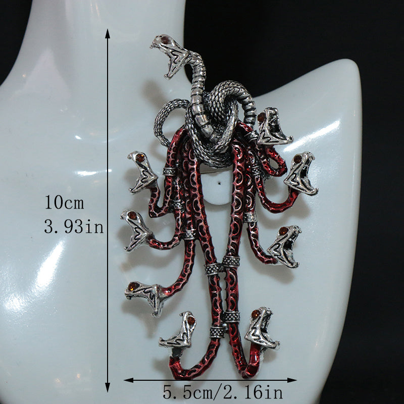 Dragon Enamel Brooch with Rhinestones, Irregular Shape, 3D Relief Medieval Style