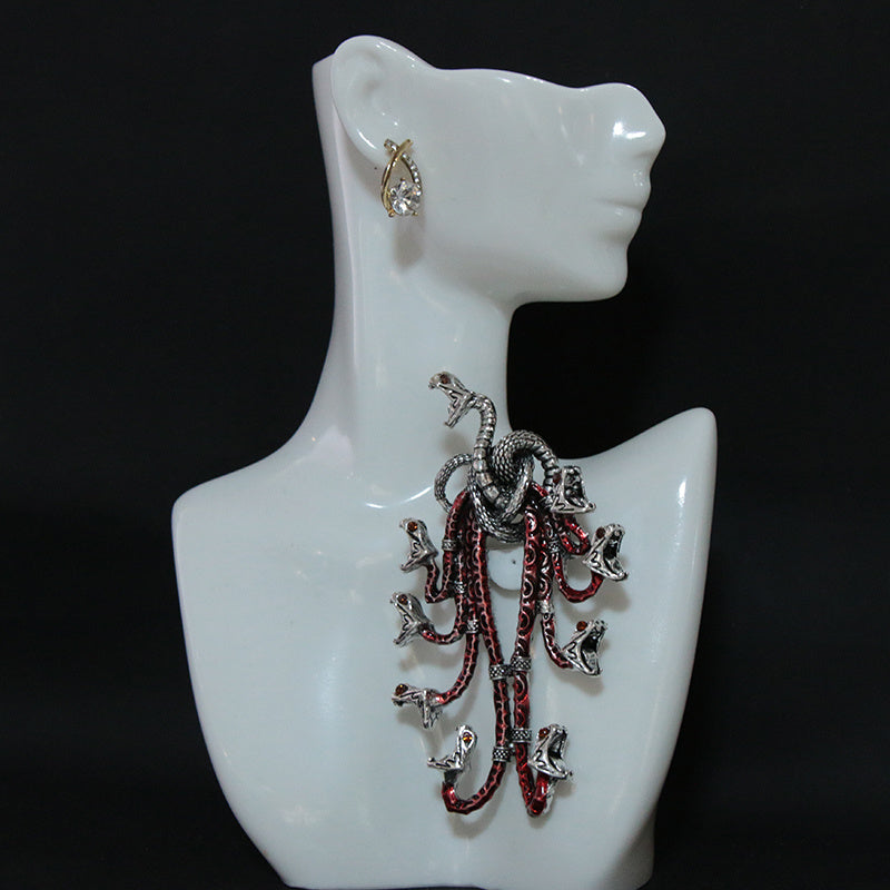 Dragon Enamel Brooch with Rhinestones, Irregular Shape, 3D Relief Medieval Style