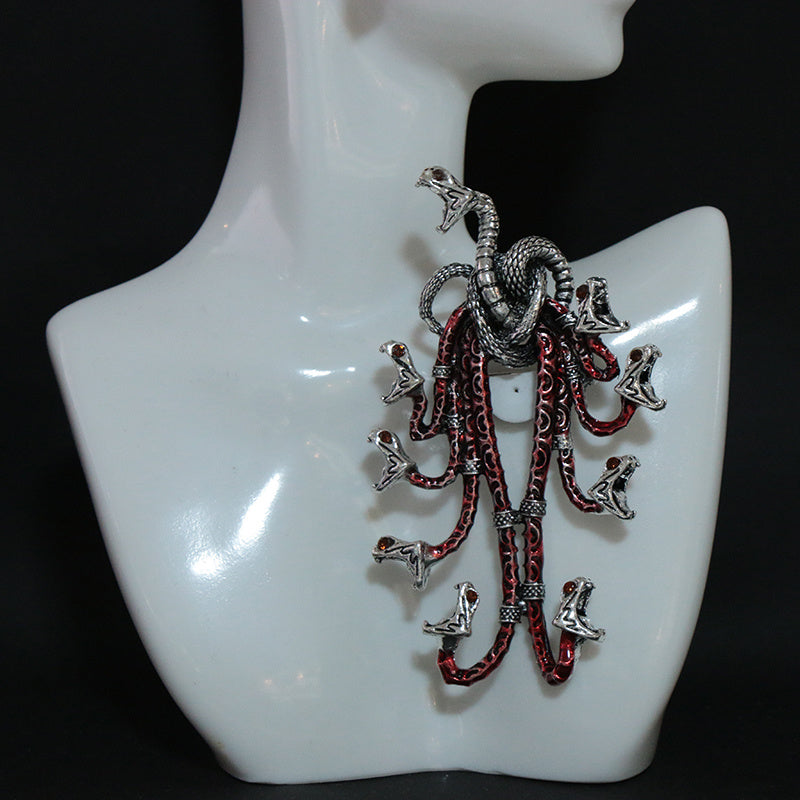 Dragon Enamel Brooch with Rhinestones, Irregular Shape, 3D Relief Medieval Style