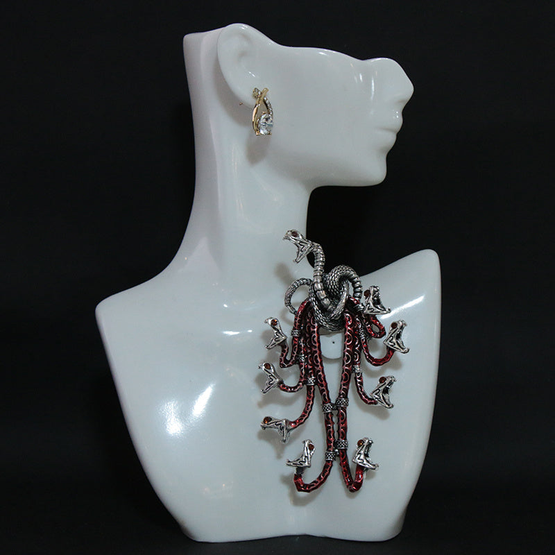 Dragon Enamel Brooch with Rhinestones, Irregular Shape, 3D Relief Medieval Style