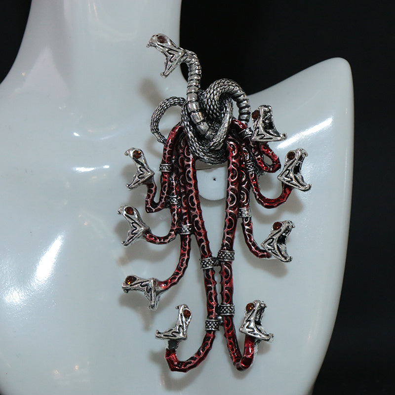 Dragon Enamel Brooch with Rhinestones, Irregular Shape, 3D Relief Medieval Style