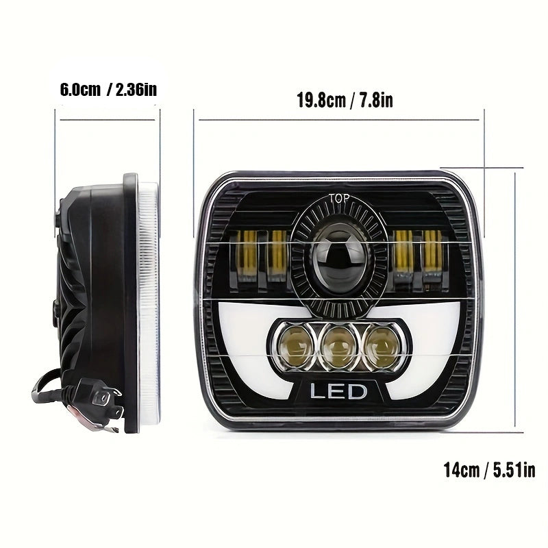 7-Inch LED Motorcycle Headlight Off-Road Vehicle 3000+ Lumens 9-36V Hardwired Square Horn