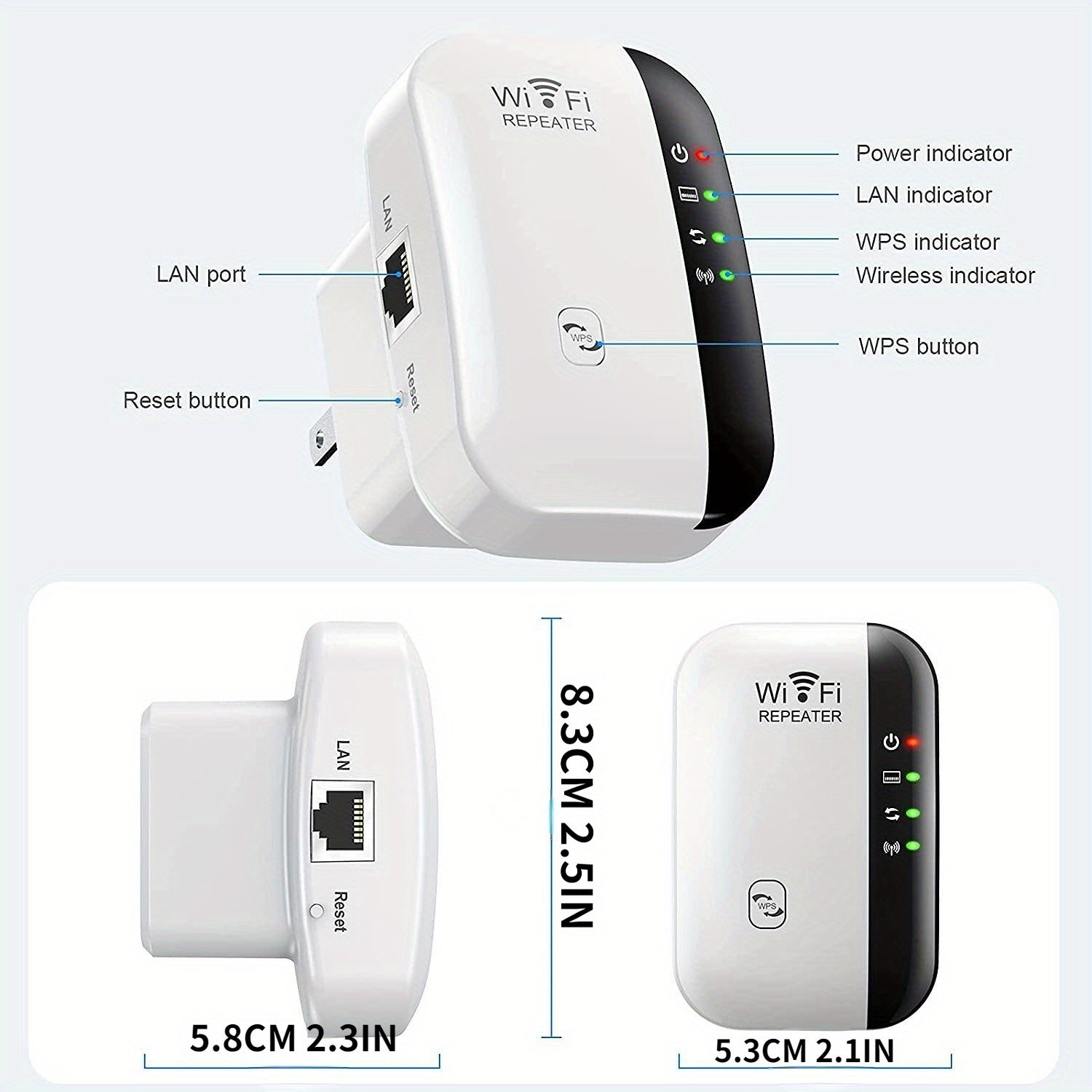 High-Speed 300Mbps WiFi Repeater Extender Indoor Outdoor Signal Booster with WPS Plug and Play