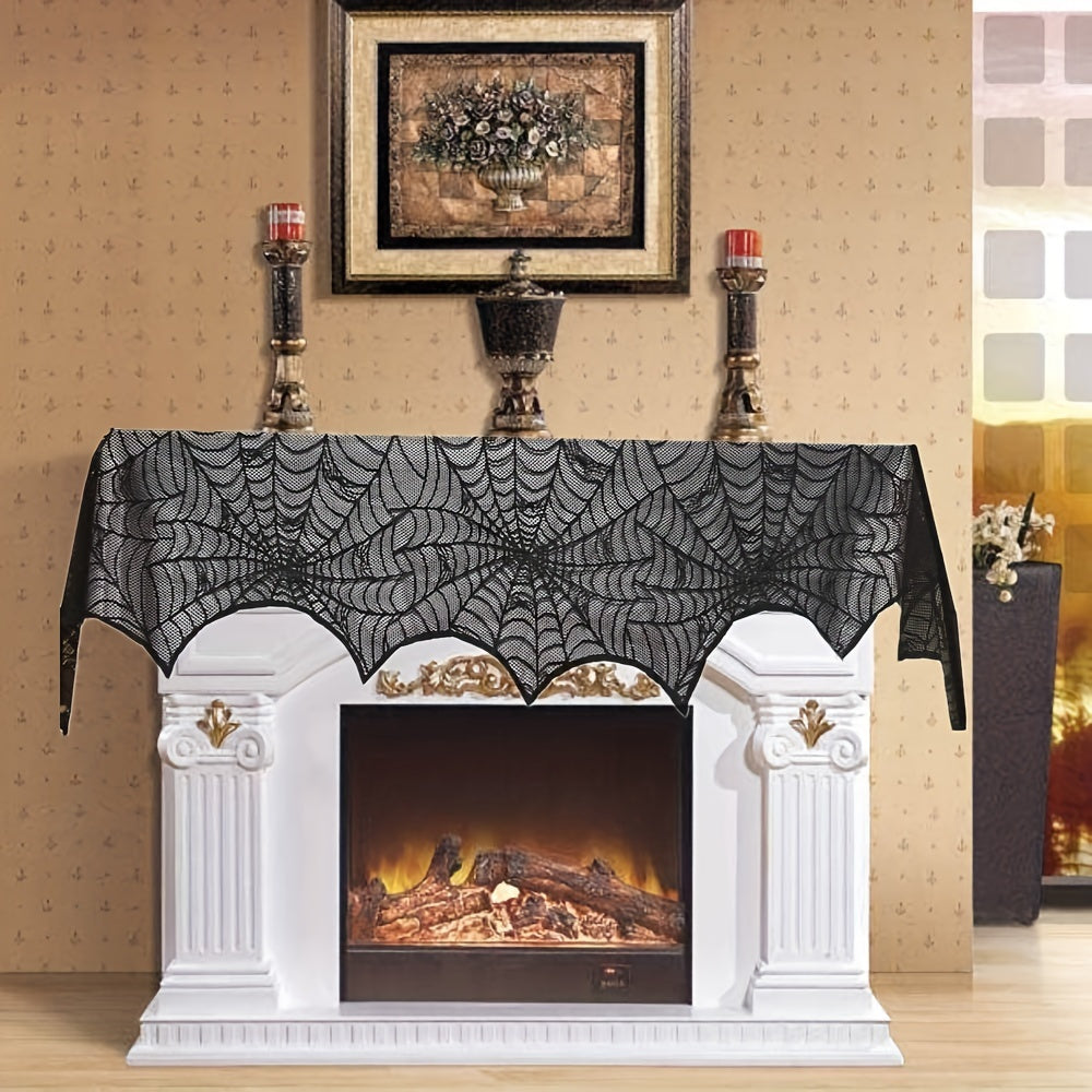 Spider Web Lace Tablecloth and Mantel Cover Set for Halloween Haunted House Decor