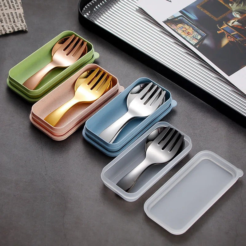 2-Piece Stainless Steel Travel Cutlery Set Soup Spoon and Dessert Fork