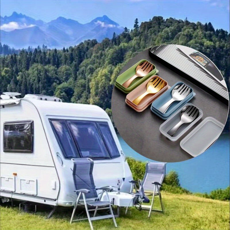 2-Piece Stainless Steel Travel Cutlery Set Soup Spoon and Dessert Fork