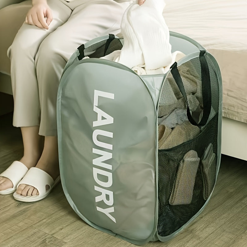 Foldable Mesh Laundry Hamper with Handles, Collapsible Space-Saver for Bathroom and Bedroom