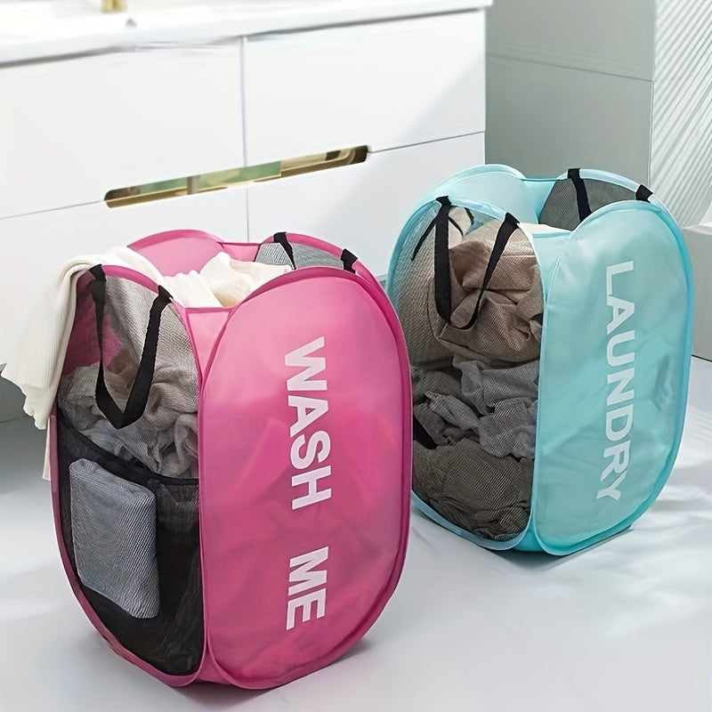 Foldable Mesh Laundry Hamper with Handles, Collapsible Space-Saver for Bathroom and Bedroom